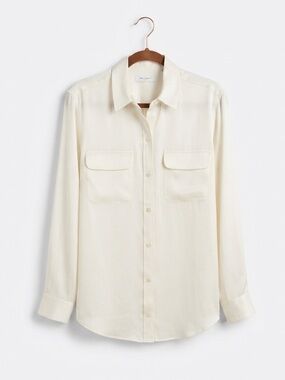 Equipment Femme 100% Silk Slim Signature Double Pocket Blouse Ivory Small